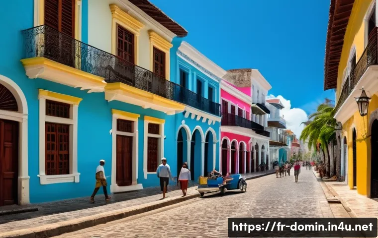 도미니카 연방 여행 안전 팁 - A vibrant street scene in Zona Colonial, Santo Domingo, showing well-maintained colonial architectur...