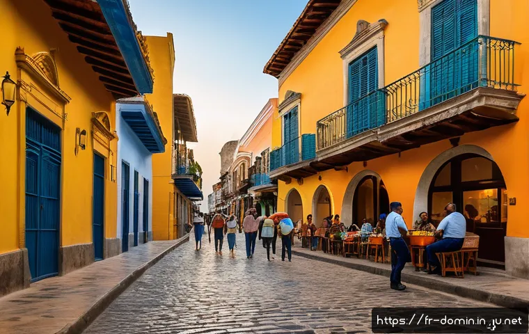 도미니카 연방에서의 치안 문제 - A vibrant street scene in Santo Domingo’s Zona Colonial at dusk, showcasing colorful colonial-style ...